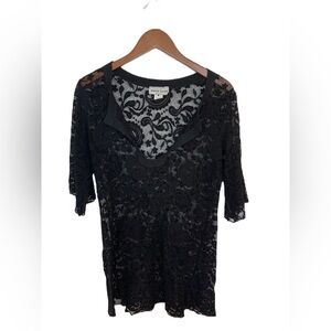 Vintage 90s Jordan Taylor Lace Women’s Tunic Top Large V Neck Whimsigoth Witchy